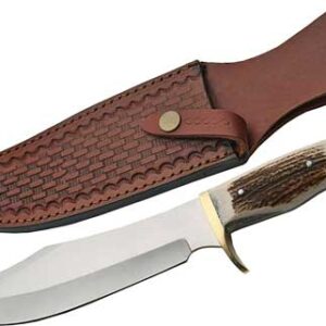 SZCO STEEL STAG 8" IRON COUGAR - DEER ANTLER HANDLE SS BLADE
