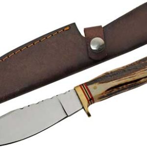 SZCO STEEL STAG 5" STAG HUNTER - DEER ANTLER HANDLE SS BLADE