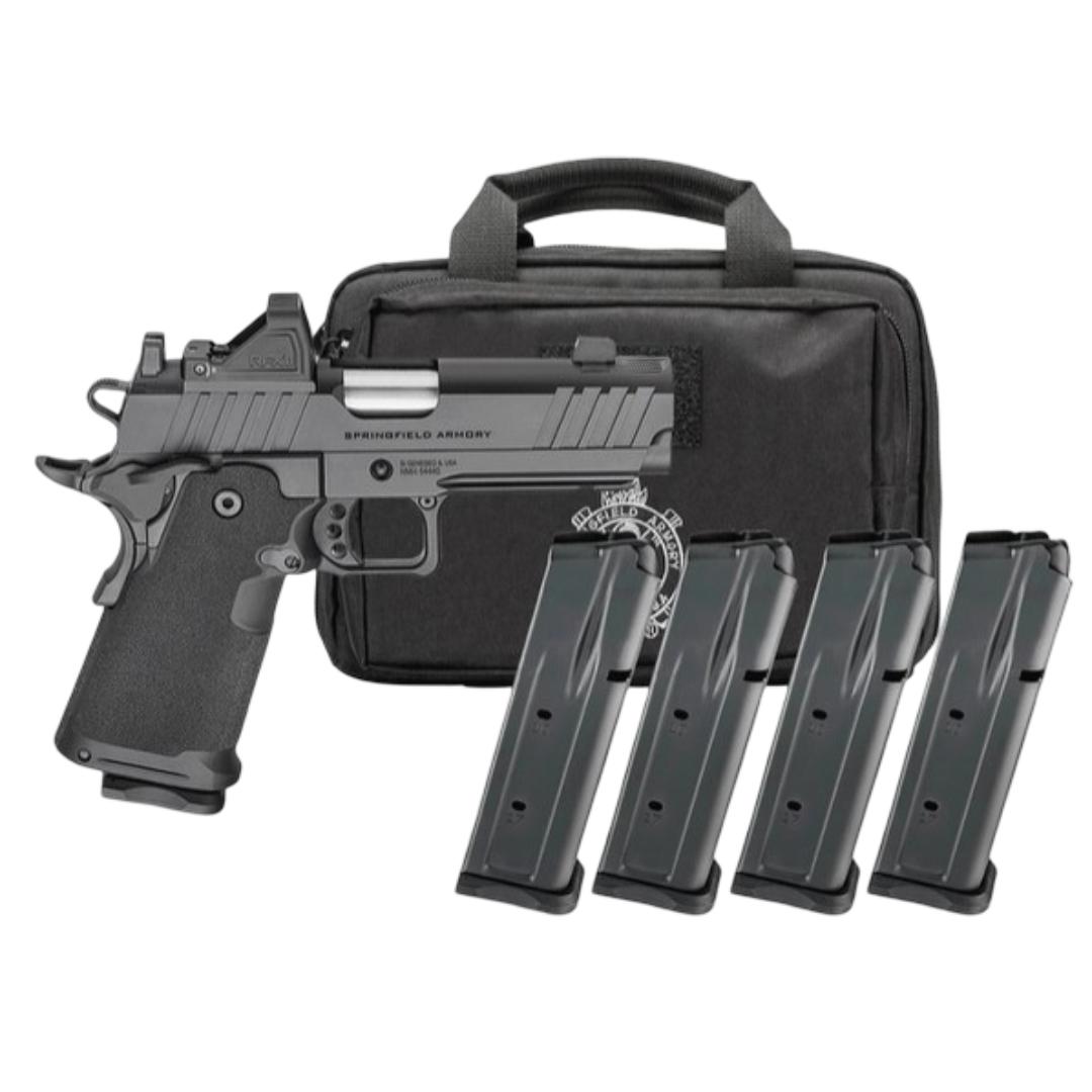 Springfield Armory Gear Pac 1911 DS Prodigy Compact Handgun 9mm Luger 15rd Magazines (4) 4.25" Barrel Black Viridian Green Dot Bag