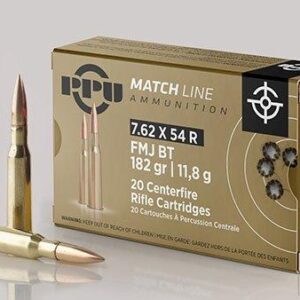 PPU Match Rifle Ammunition 7.62mm x 54R Match 182 gr FMJ-BT 2625 fps 20/ct