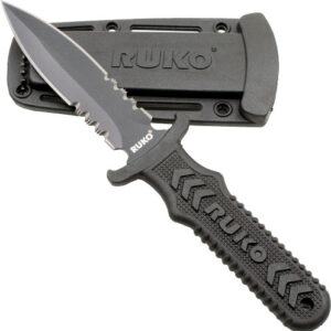 RUKO FIXED BLADE BOOT KNIFE 4" - SPEAR SERRATED CLAMSHELL