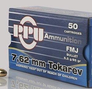 PPU Handgun Ammunition 7.62mm Tokarev 85 gr FMJ 1720 fps 50/ct